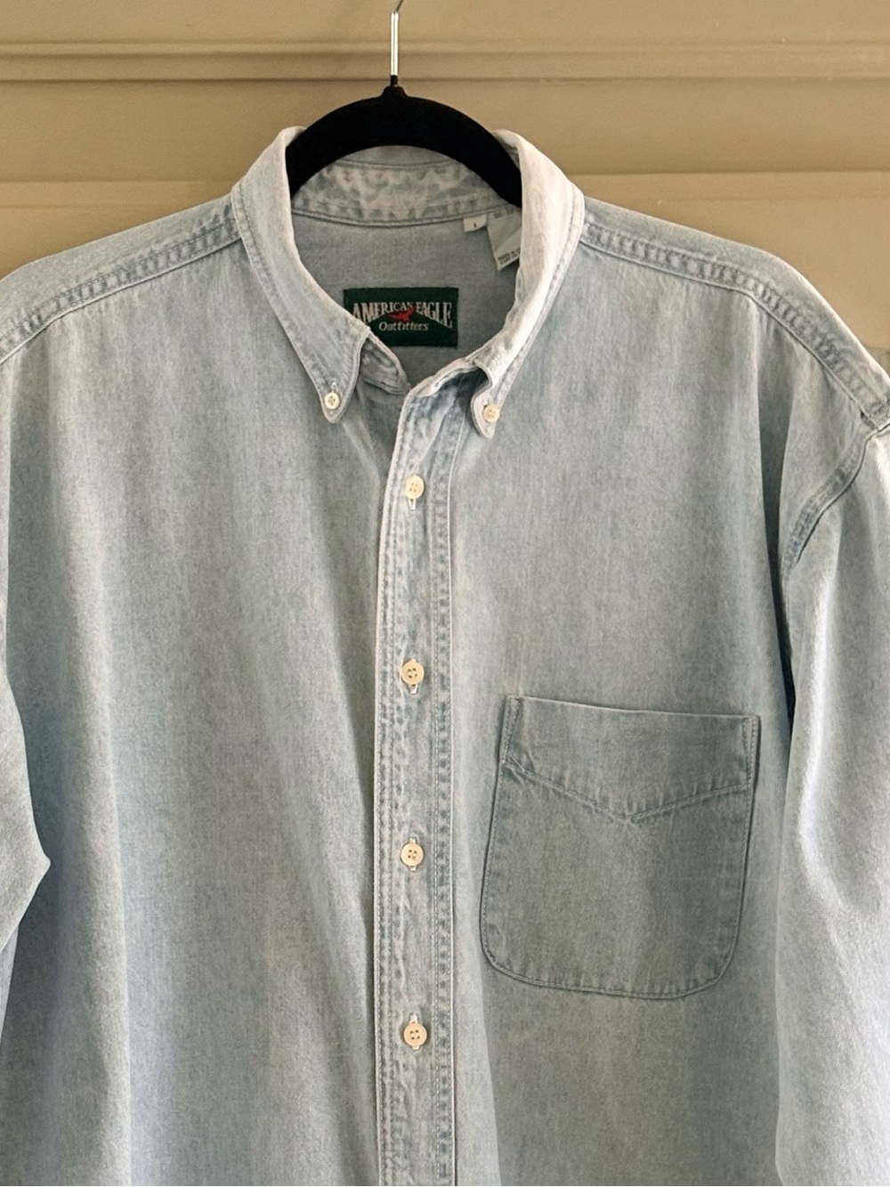 Vintage 90s American Eagle Heavyweight Denim Button Down Shirt  100% Cotton - LG